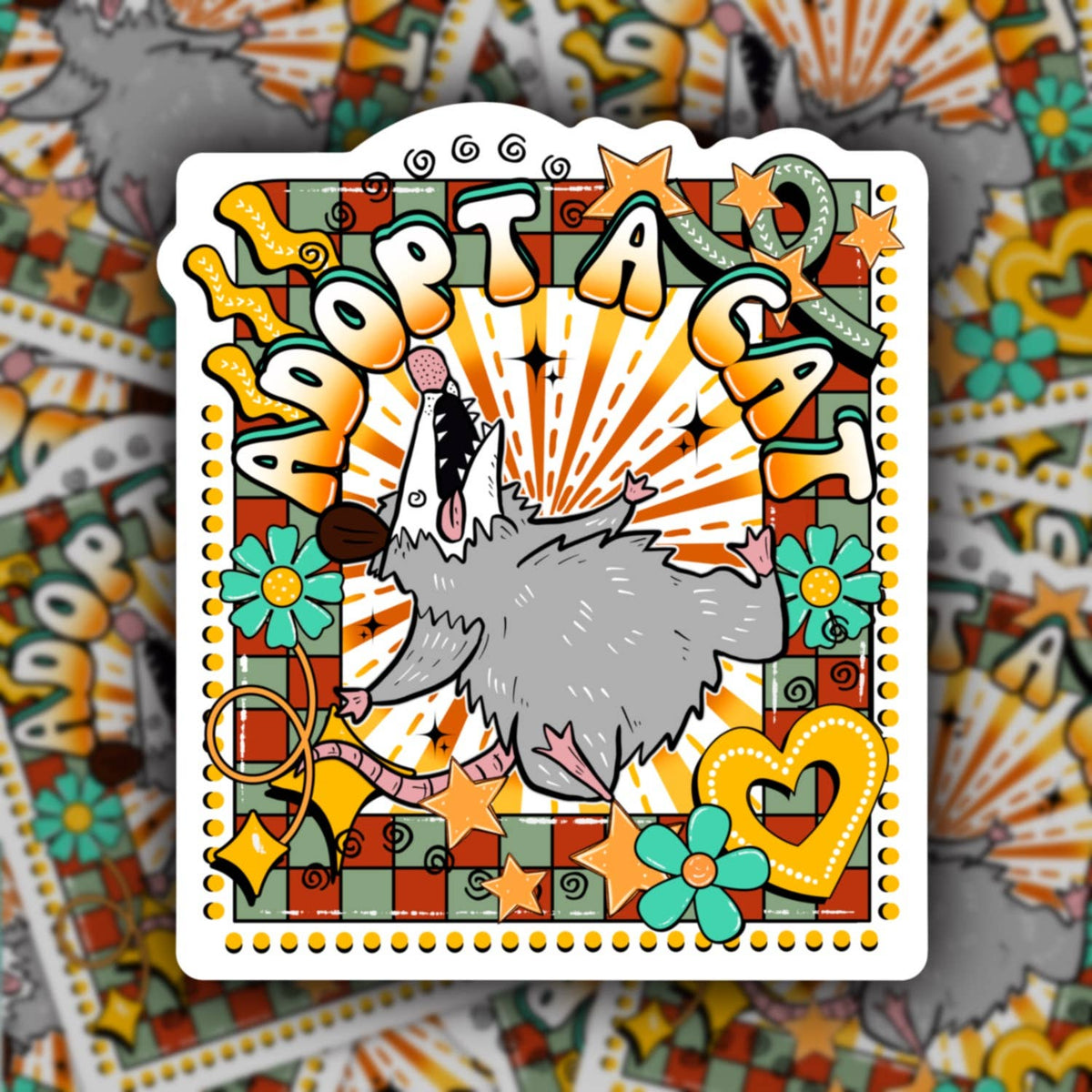 Adopt a Cat, humorous dramatic possum sticker, journal plan