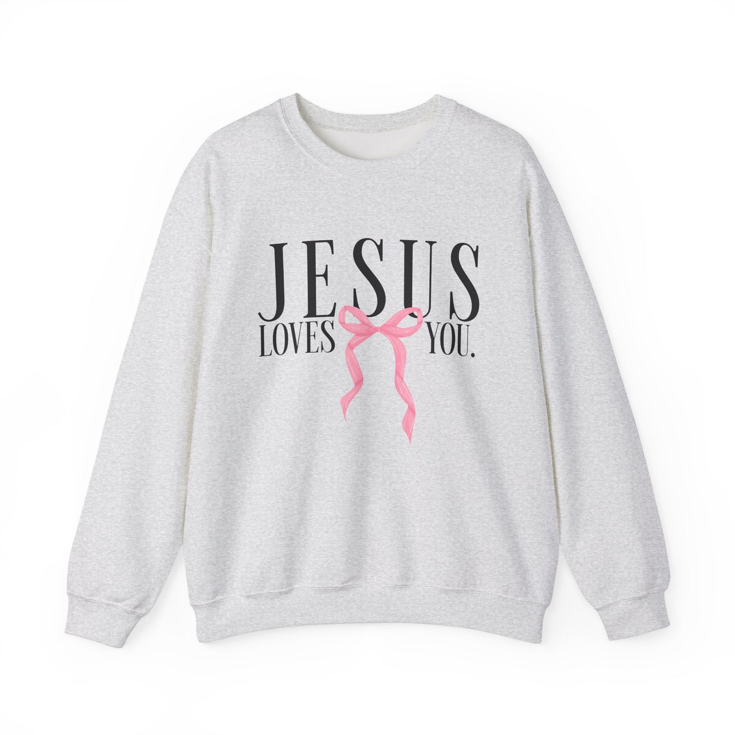 Preppy Jesus Loves You Crewneck Sweatshirt, Religious Christian Pink Bow Gift, Unisex Hoodie, Warm Cozy Pullover, Crewneck for Women