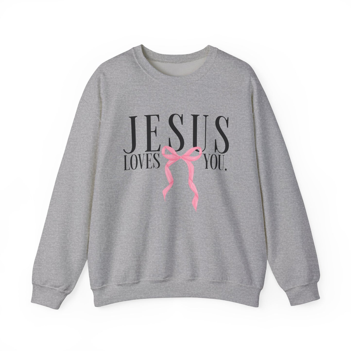 Preppy Jesus Loves You Crewneck Sweatshirt, Religious Christian Pink Bow Gift, Unisex Hoodie, Warm Cozy Pullover, Crewneck for Women