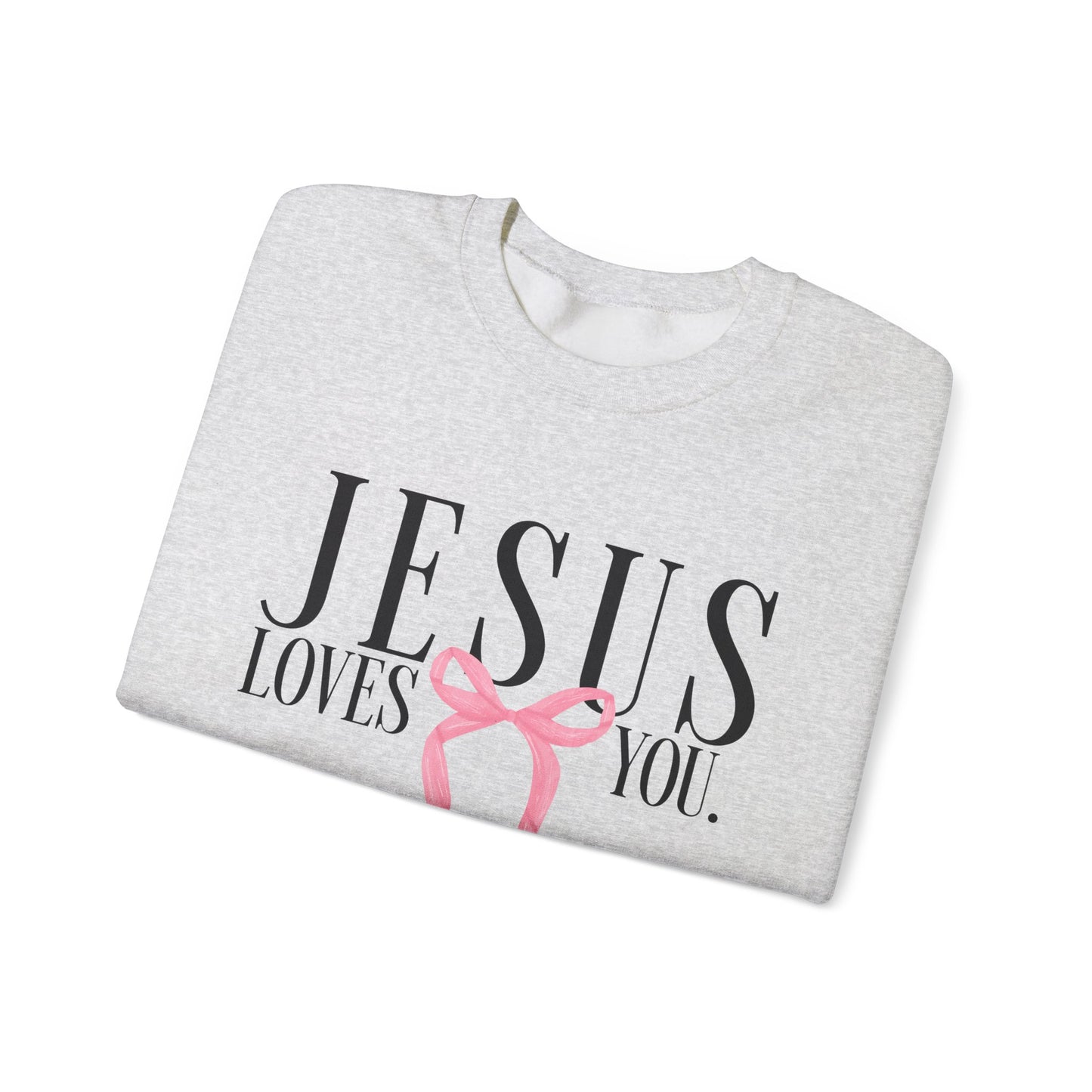 Preppy Jesus Loves You Crewneck Sweatshirt, Religious Christian Pink Bow Gift, Unisex Hoodie, Warm Cozy Pullover, Crewneck for Women
