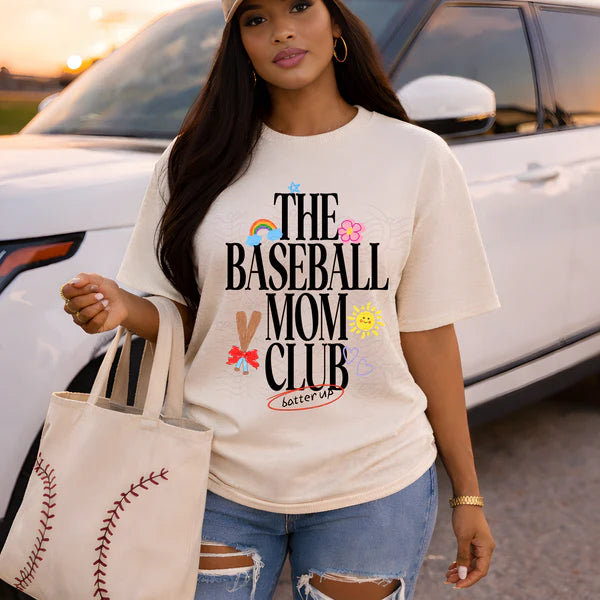 Preppy Softball or Baseball Mom Club Comfort Colors Tee | Ivory CC1717 Graphic T-Shirt