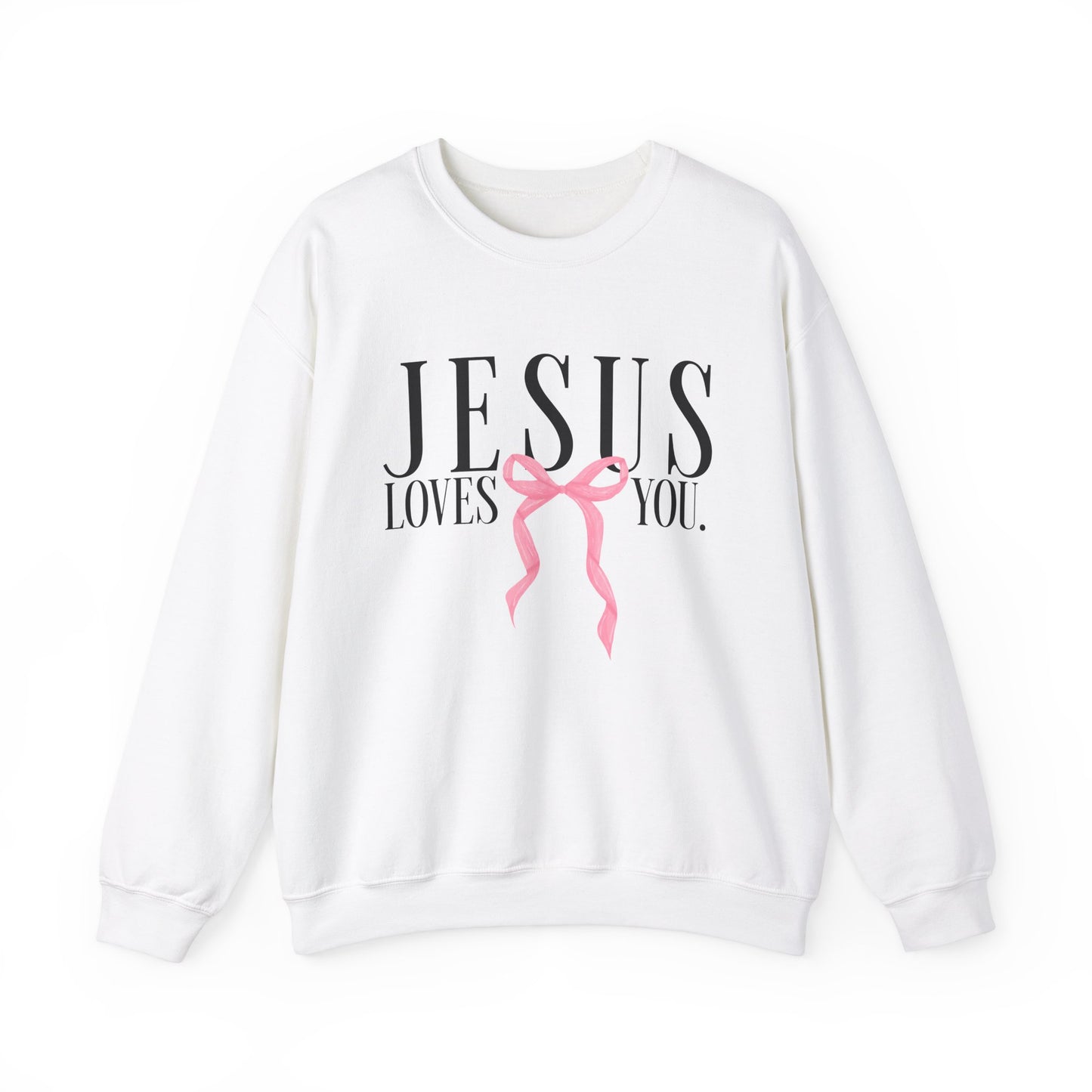 Preppy Jesus Loves You Crewneck Sweatshirt, Religious Christian Pink Bow Gift, Unisex Hoodie, Warm Cozy Pullover, Crewneck for Women