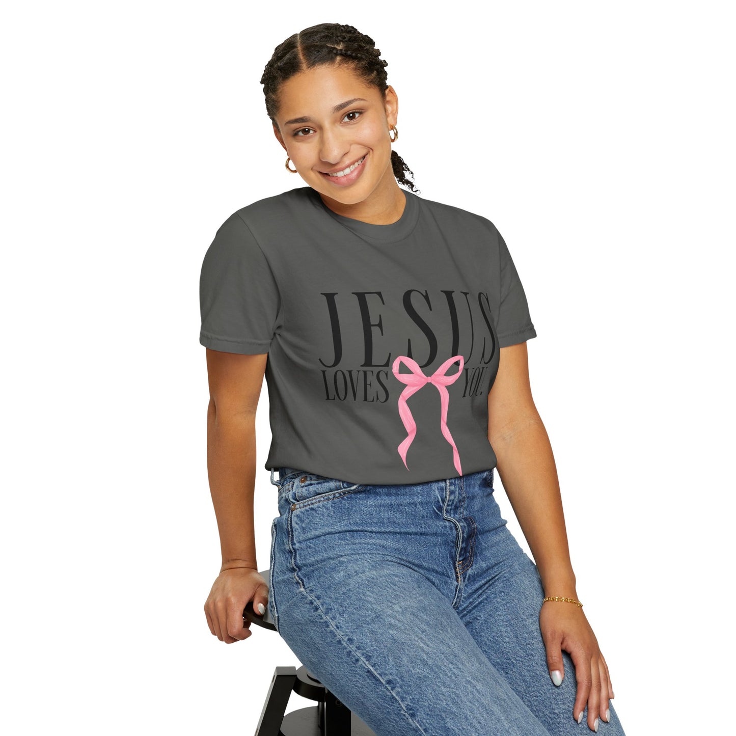 Jesus Loves You Pink Bow Comfort Colors T-shirt, Christian Shirt, Religious Tee, Faith Apparel, Inspirational Clothing, Comfort Colors Shirt