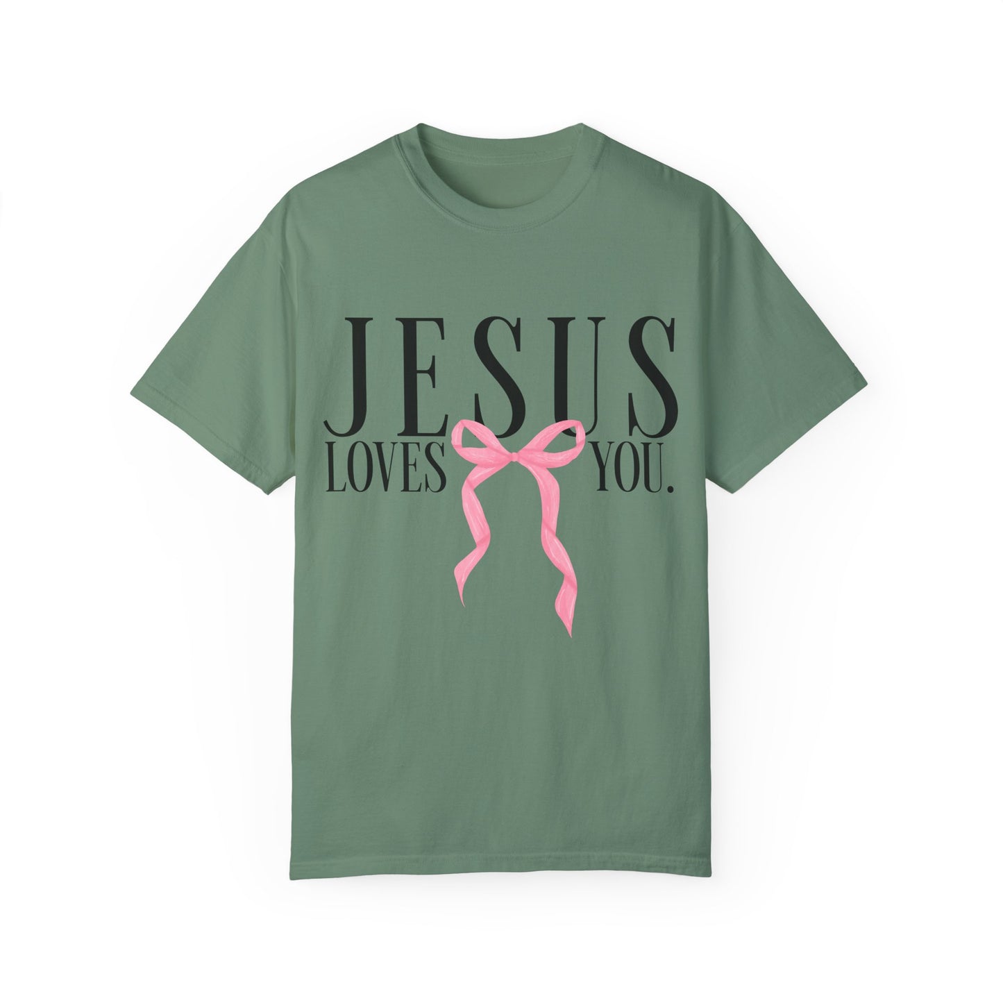 Jesus Loves You Pink Bow Comfort Colors T-shirt, Christian Shirt, Religious Tee, Faith Apparel, Inspirational Clothing, Comfort Colors Shirt