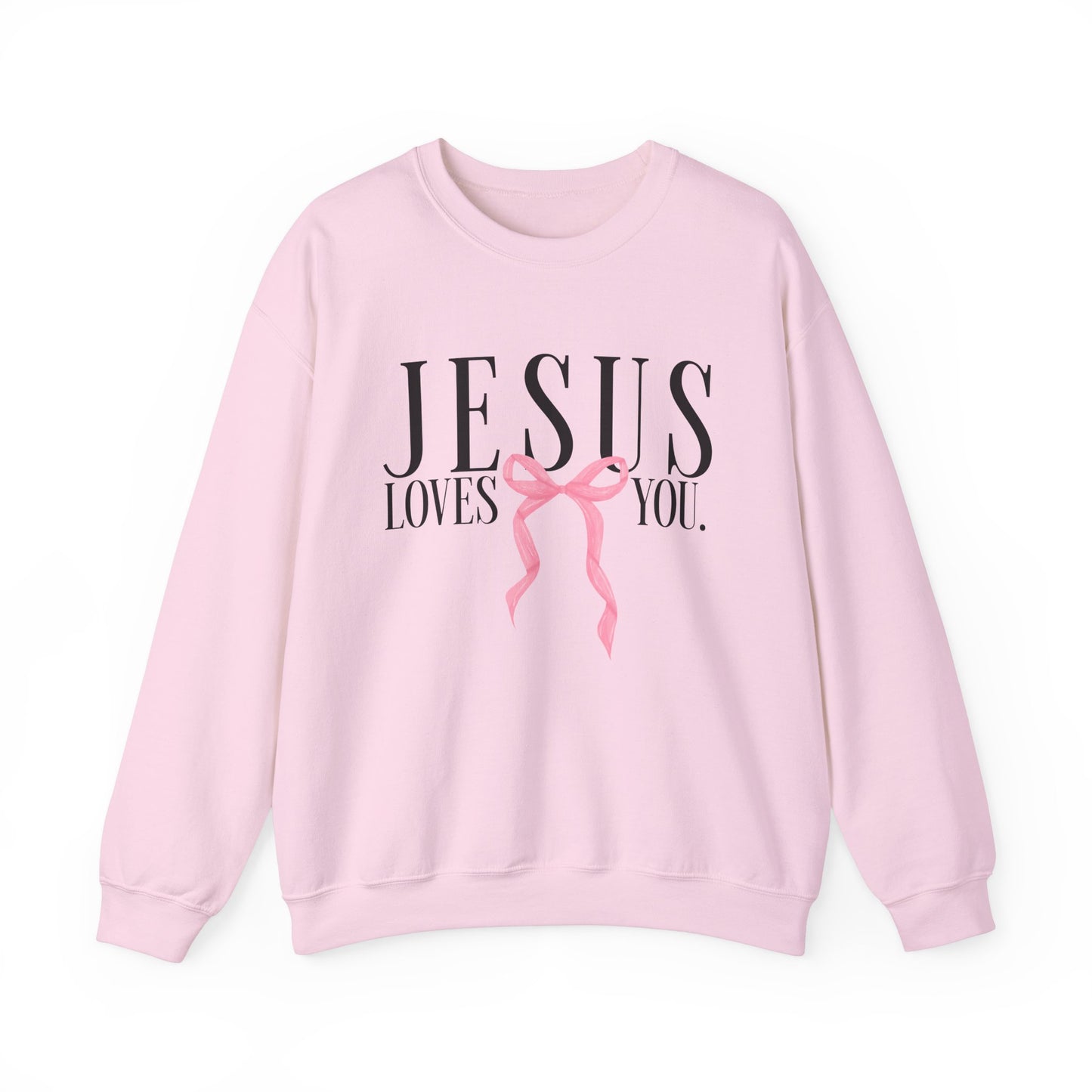 Preppy Jesus Loves You Crewneck Sweatshirt, Religious Christian Pink Bow Gift, Unisex Hoodie, Warm Cozy Pullover, Crewneck for Women