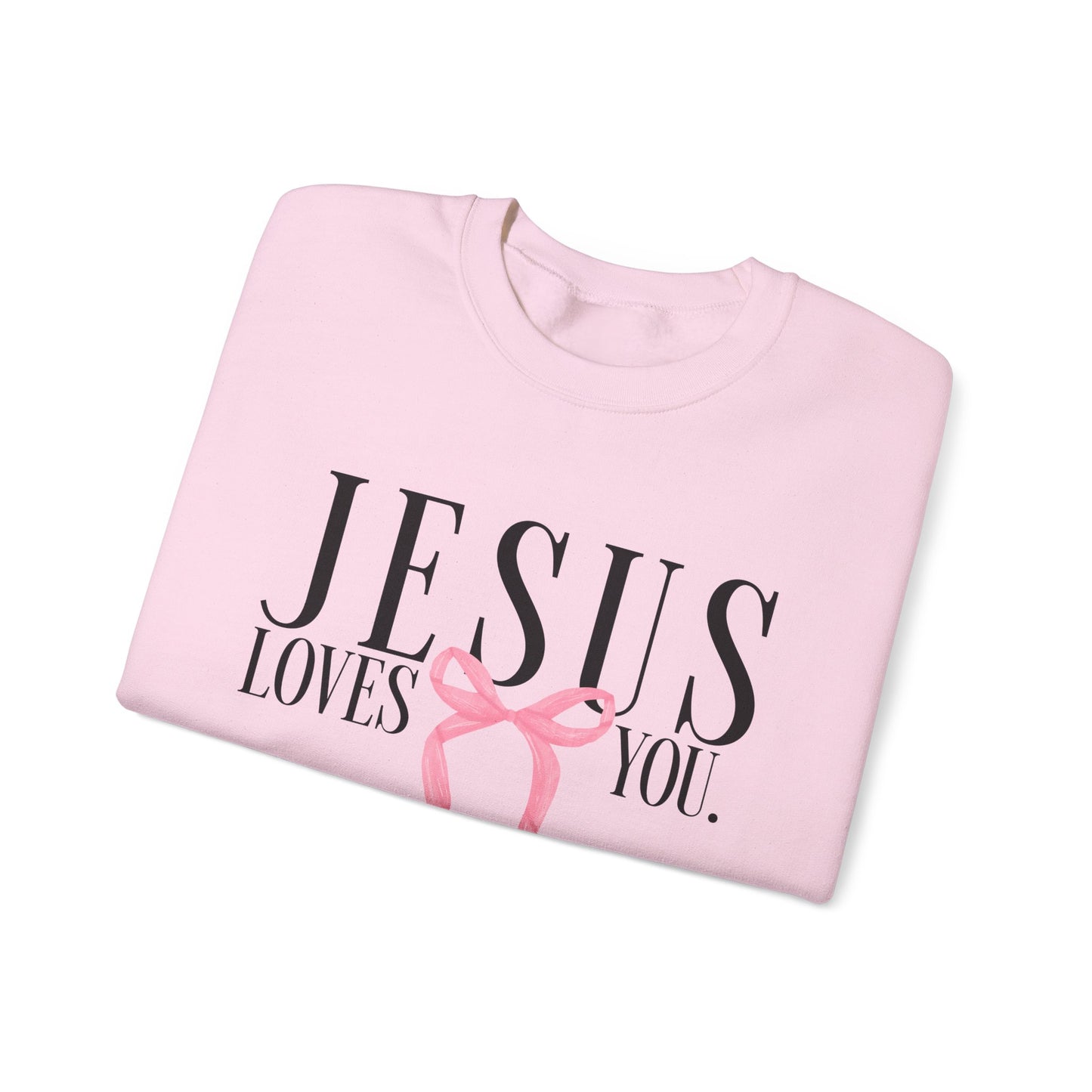 Preppy Jesus Loves You Crewneck Sweatshirt, Religious Christian Pink Bow Gift, Unisex Hoodie, Warm Cozy Pullover, Crewneck for Women