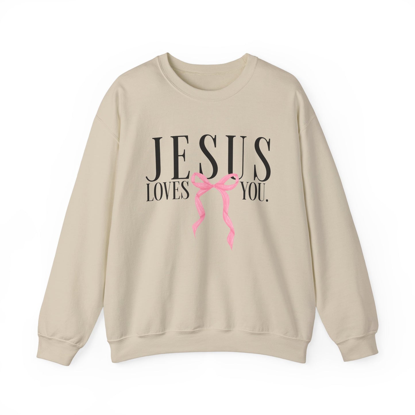 Preppy Jesus Loves You Crewneck Sweatshirt, Religious Christian Pink Bow Gift, Unisex Hoodie, Warm Cozy Pullover, Crewneck for Women