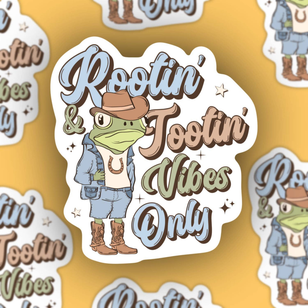Rootin & Tootin Vibes Only, Cowboy Frog Sticker