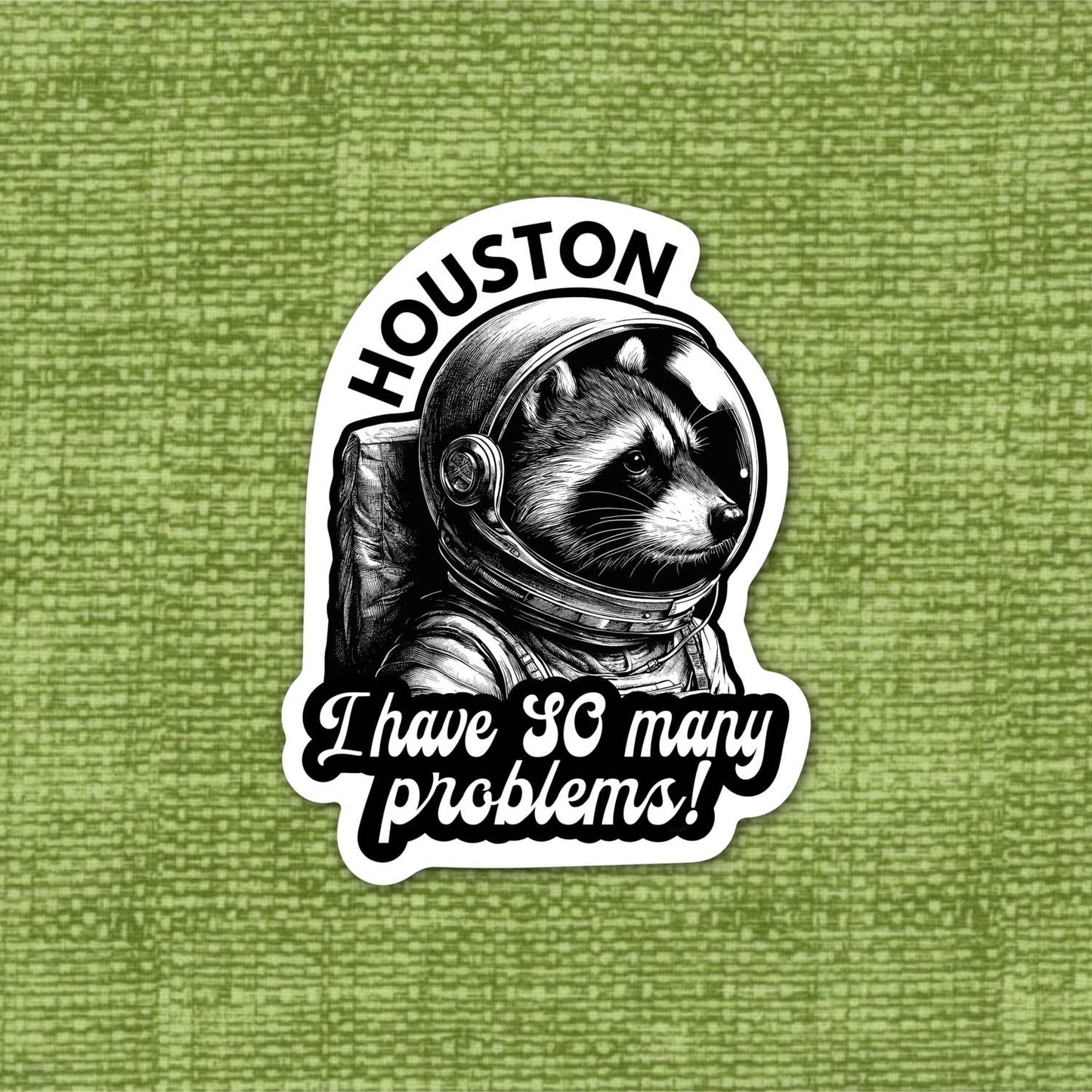 Houston, I have so many problems, funny raccoon sticker