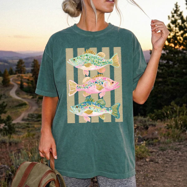 Warm Coastal Bass Fish Comfort Colors Tee | Emerald CC1717 Fishing Graphic T-Shirt