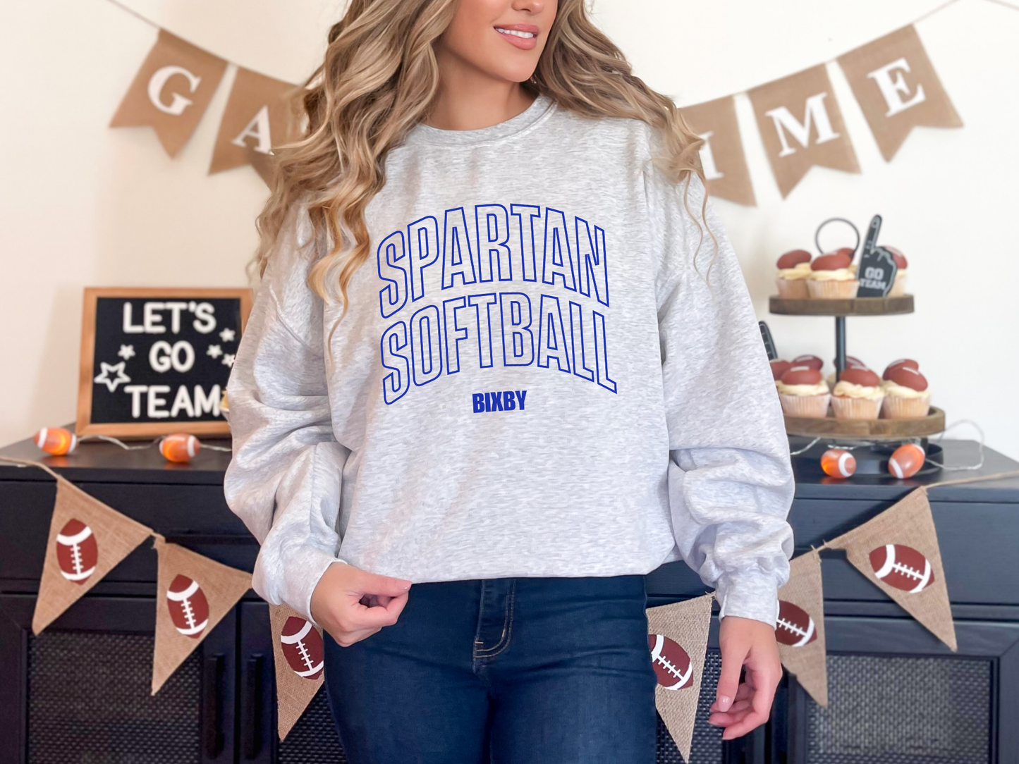 Bixby Softball Stacked Crewneck | Ash or Sport Grey