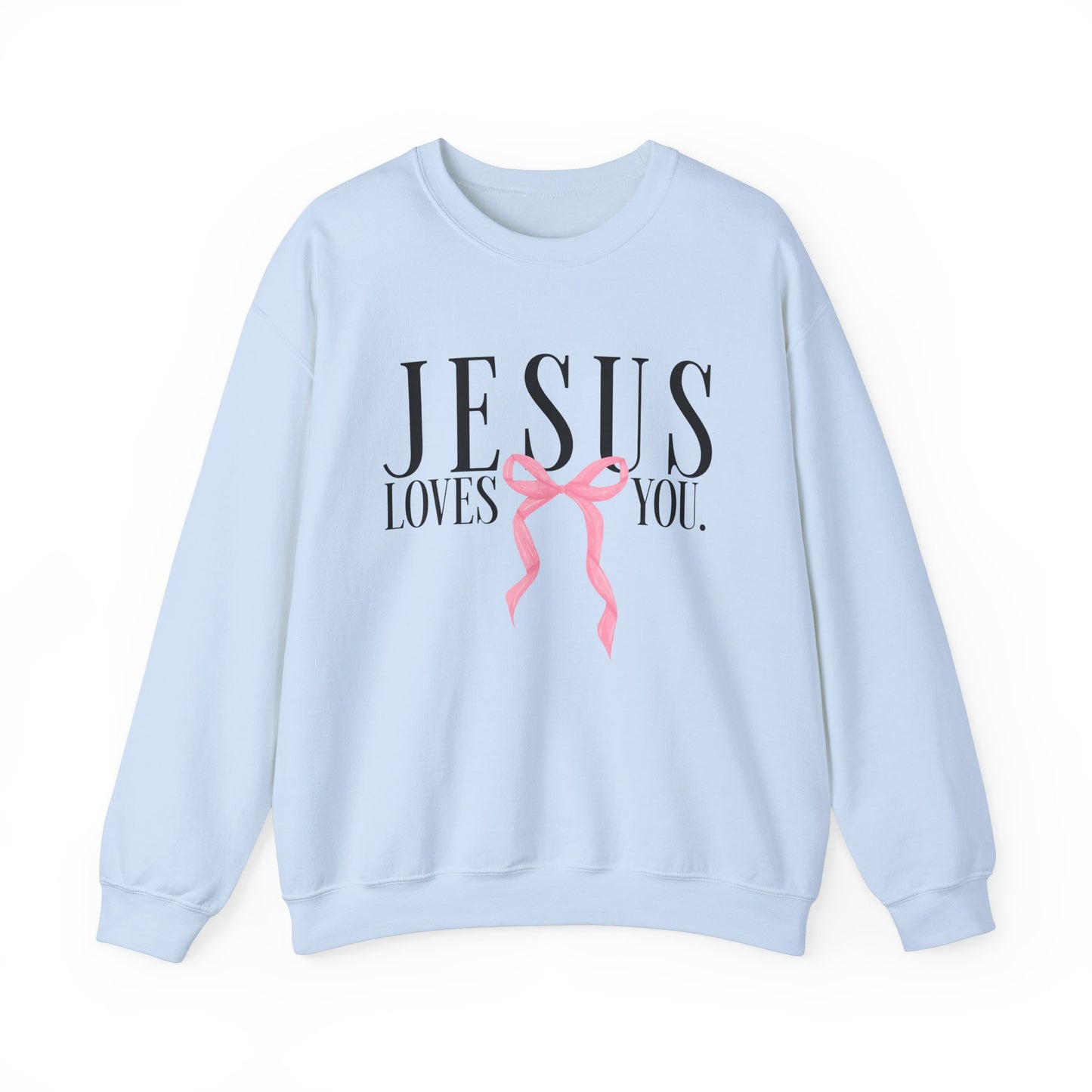 Preppy Jesus Loves You Crewneck Sweatshirt, Religious Christian Pink Bow Gift, Unisex Hoodie, Warm Cozy Pullover, Crewneck for Women