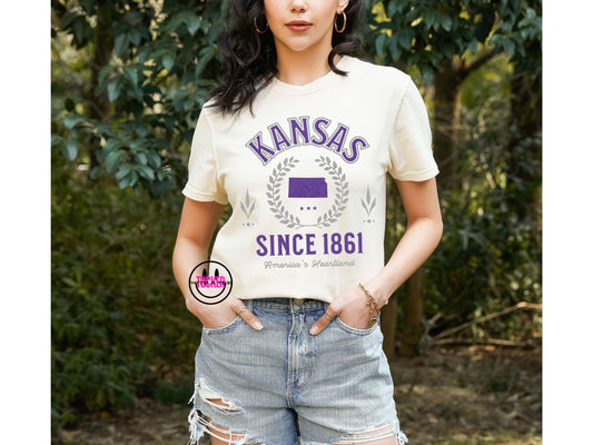 KANSAS VINTAGE VARSITY TEE - COMFORT COLORS IVORY
