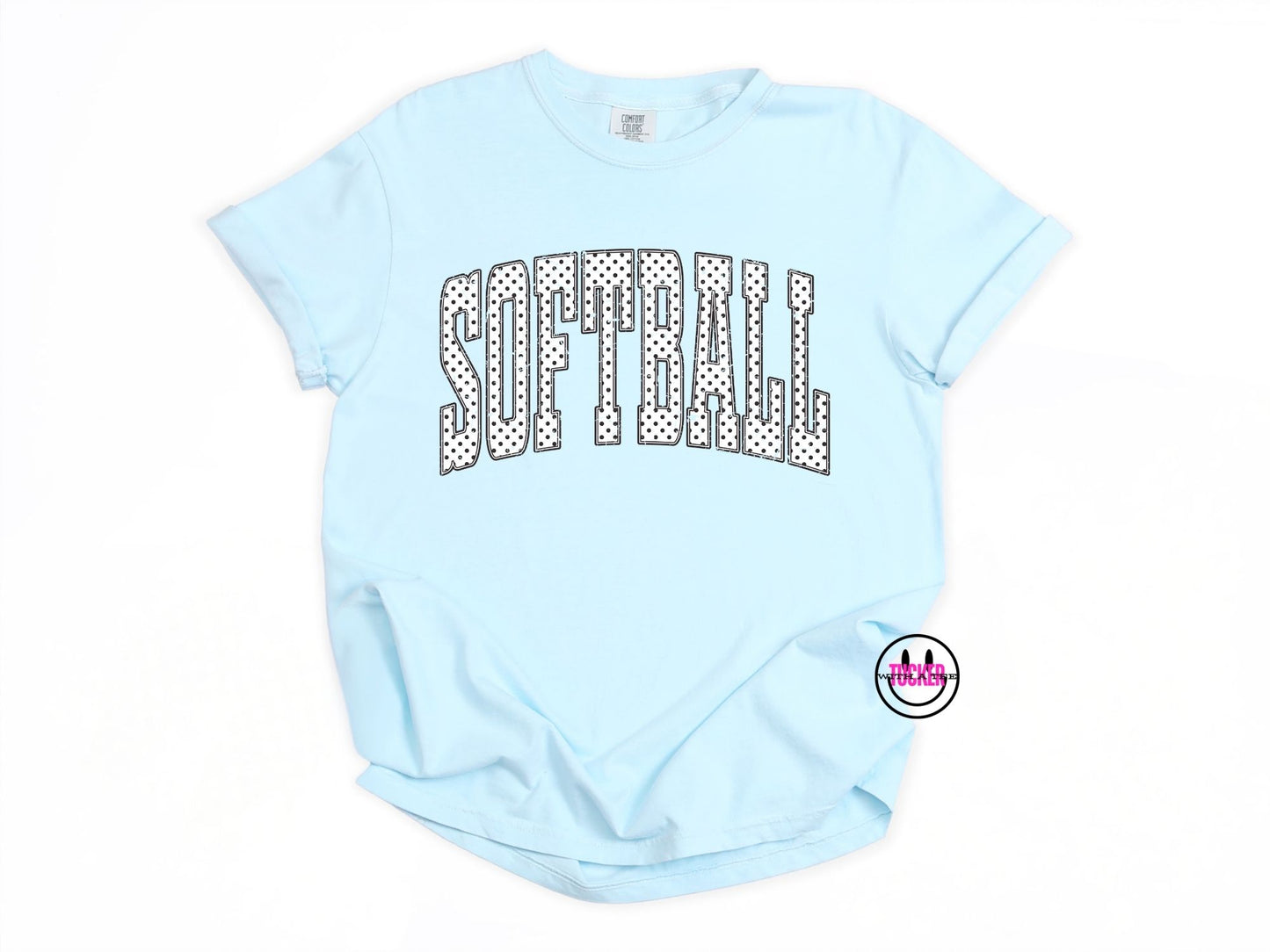 Dotted Softball Graphic Tee | Comfort Colors CC1717 Watermelon, Flo Blue or Chambray | Softball Game Day Shirt