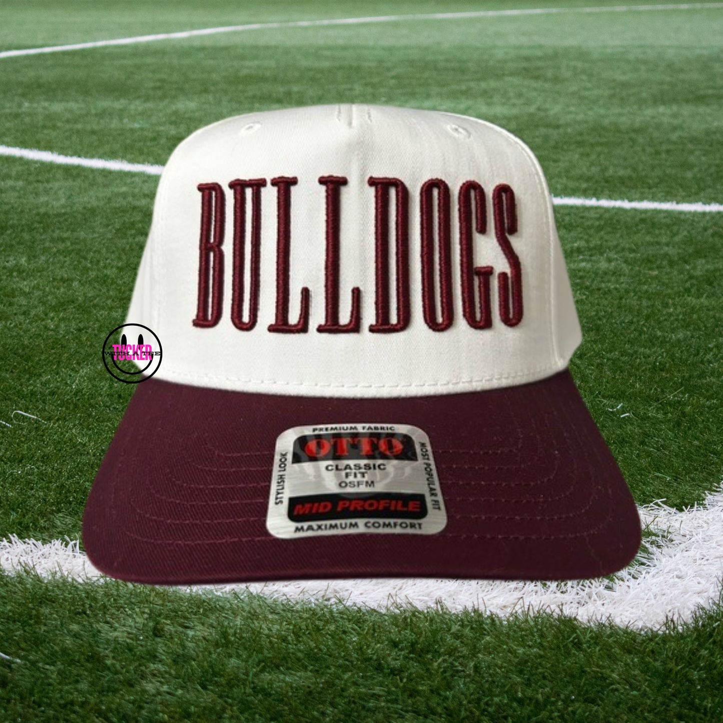 BULLDOGS EMBROIDERED HAT - MAROON WHITE OR KHAKI