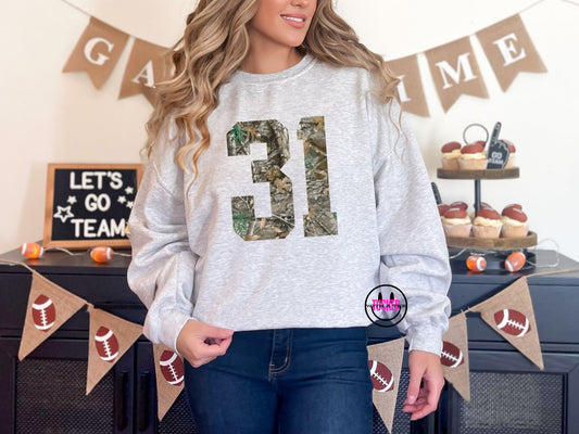 Custom Camo Number Crewneck – Sand or Ash