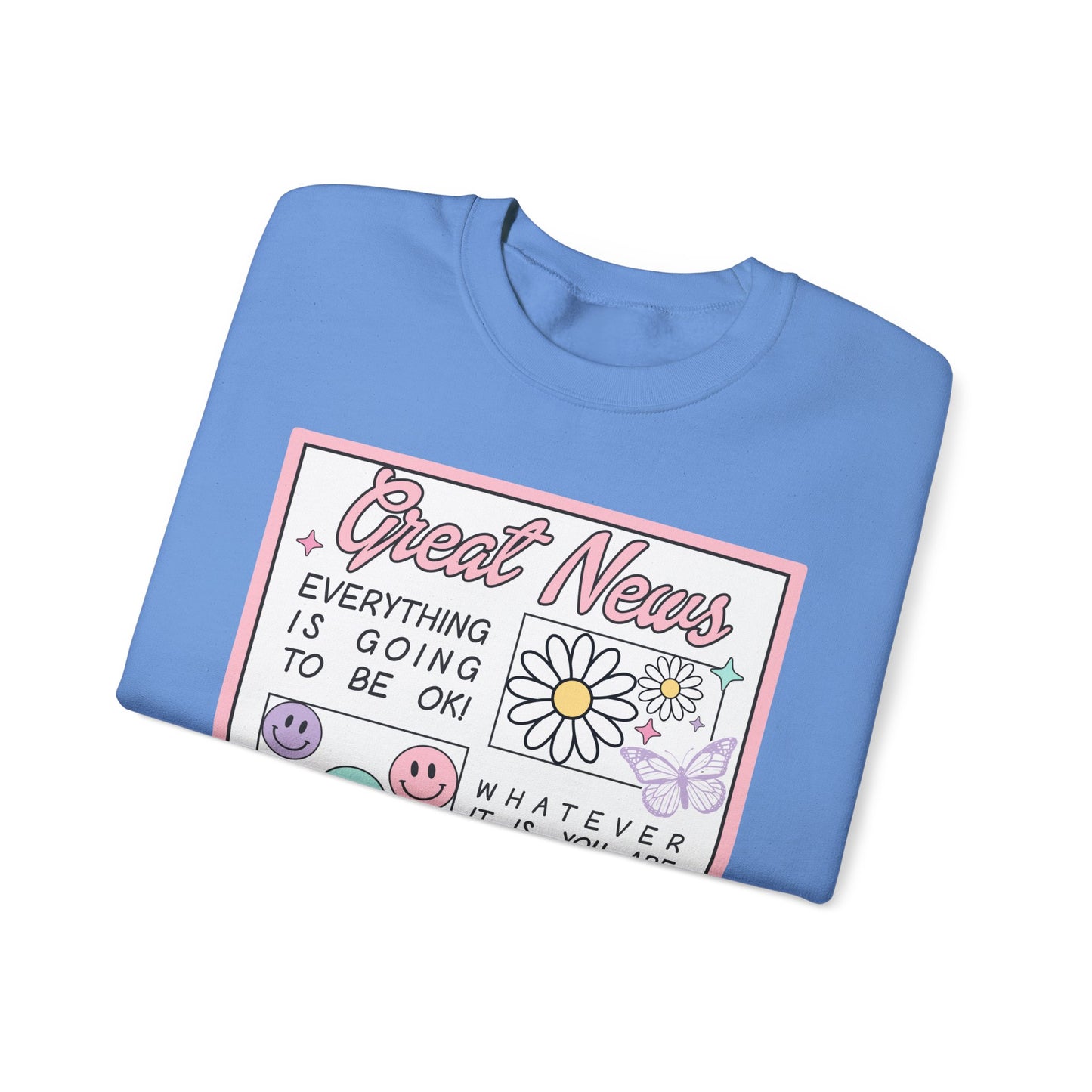Newspaper Style Graphic Crewneck Sweatshirt - Everything Will Be Okay