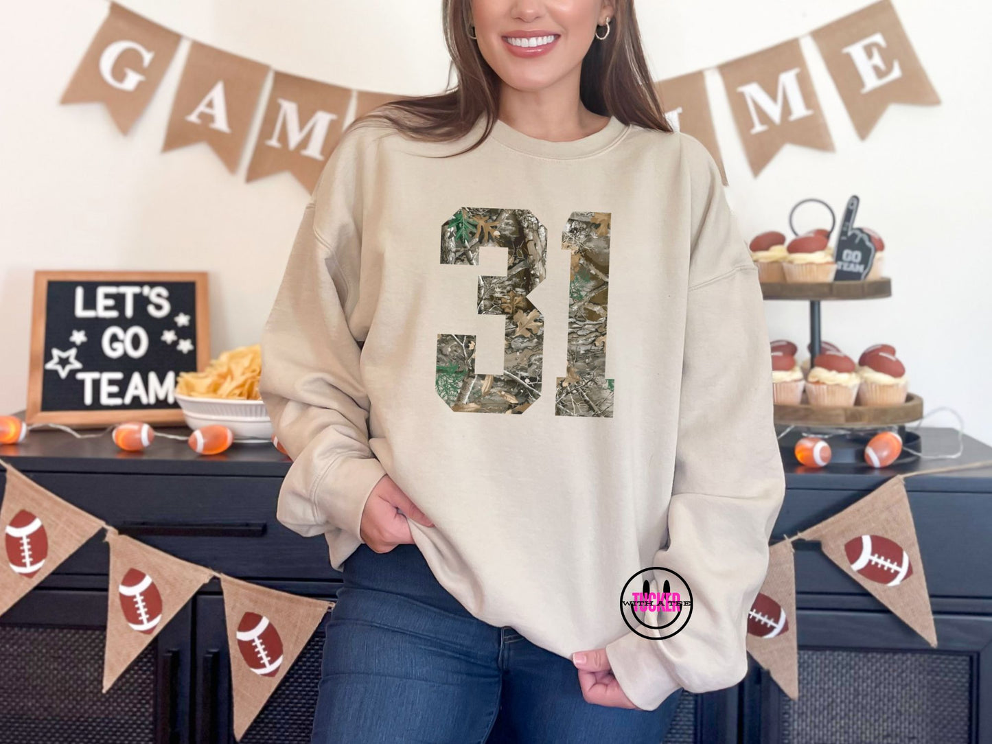 Custom Camo Number Crewneck – Sand or Ash