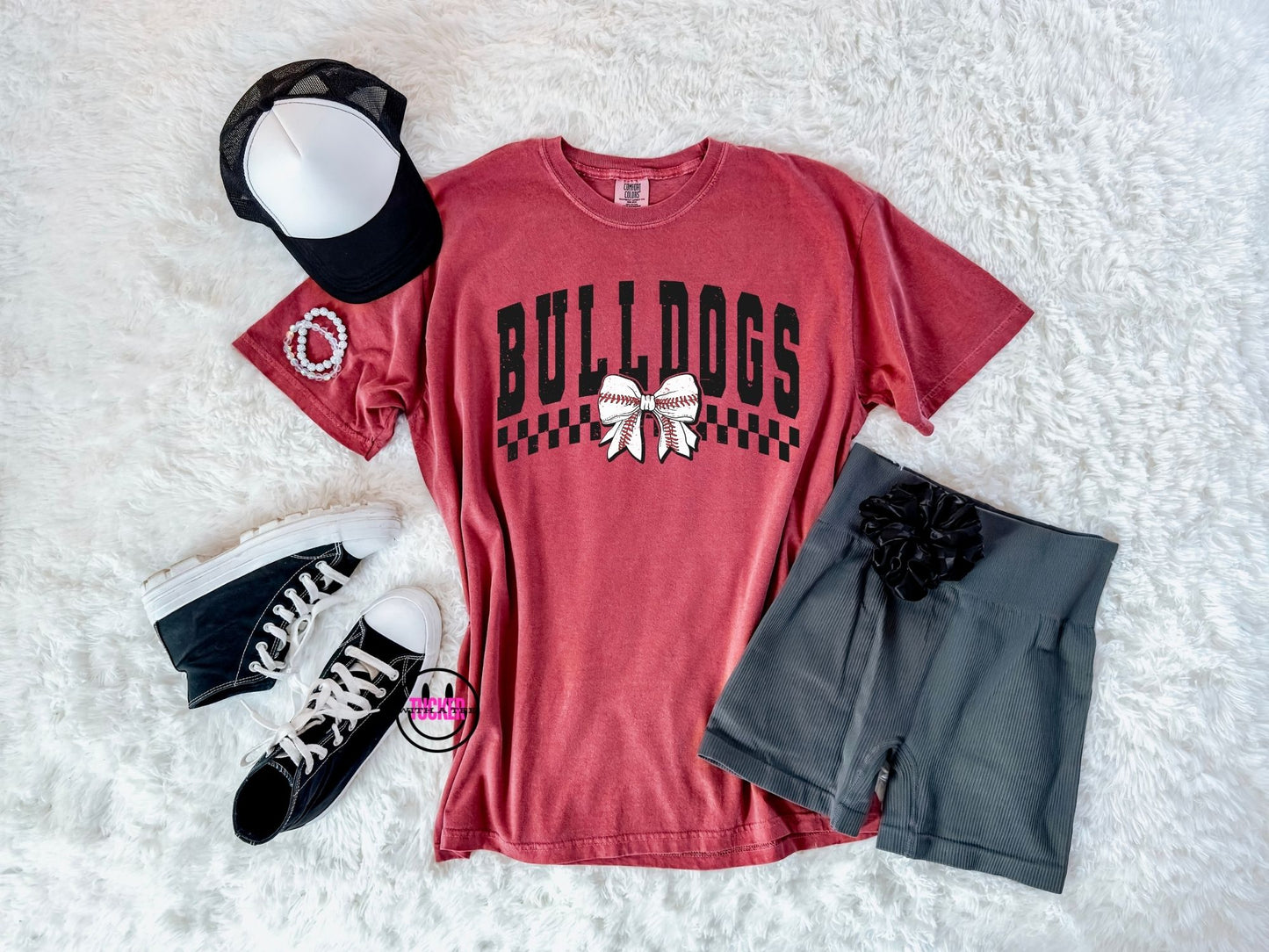 Bulldogs bow crimson Comfort Colors tee