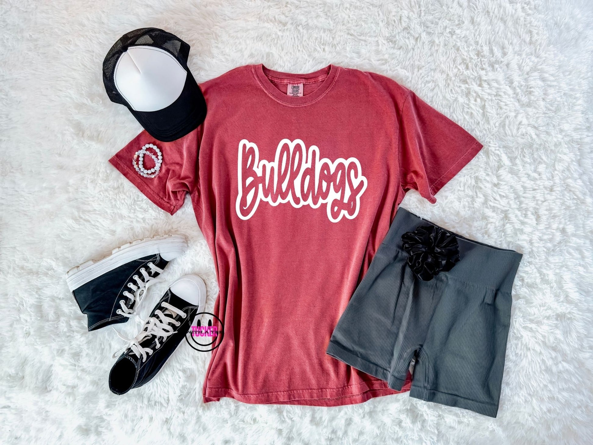 White Bulldogs script crimson Comfort Colors tee