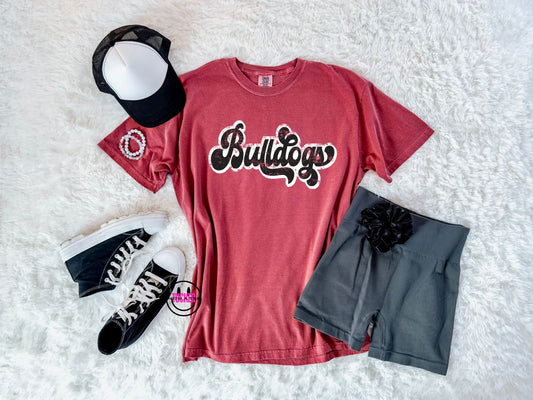 Vintage Bulldogs script crimson Comfort Colors tee