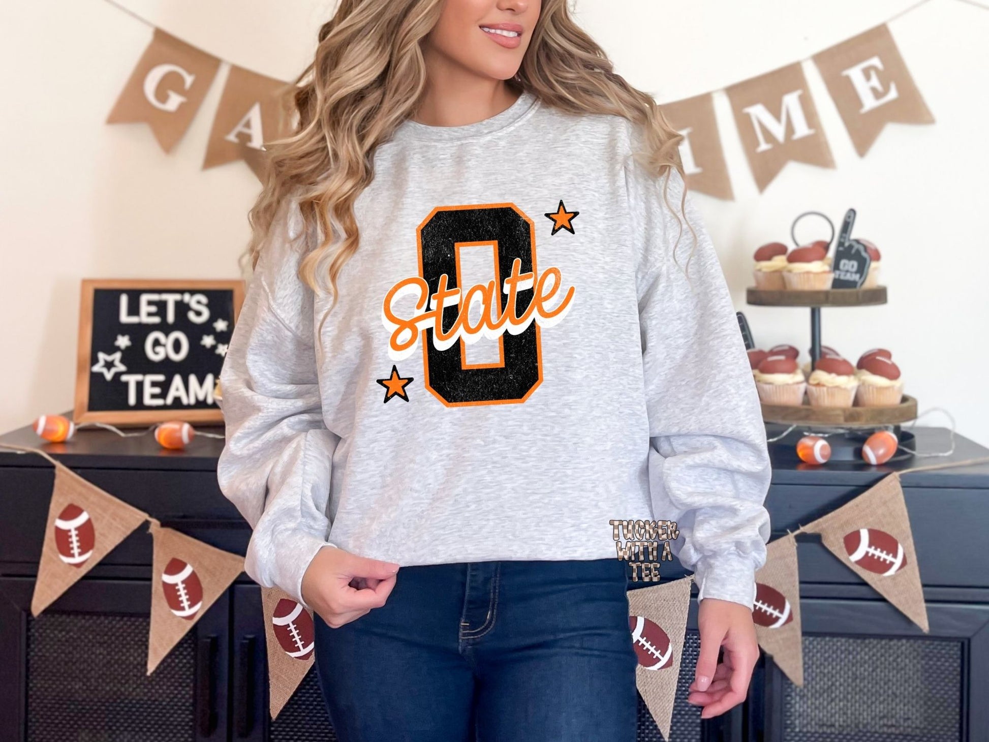Oklahoma State ash grey Port and Company crewneck sweatshirt