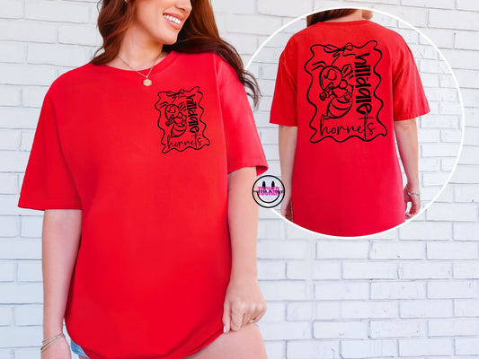 Preppy Bows Hilldale Hornets Tee – Comfort Colors Red