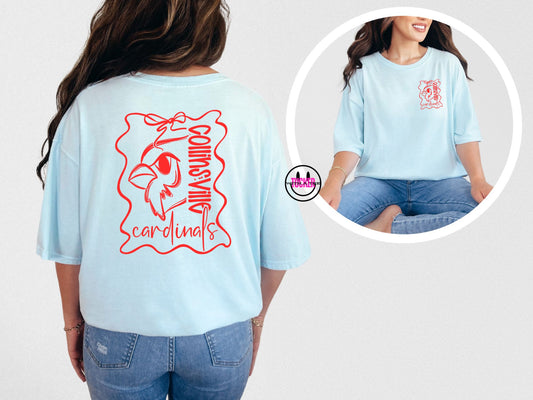 Preppy Bows Collinsville Cardinals Tee – Comfort Colors Chambray