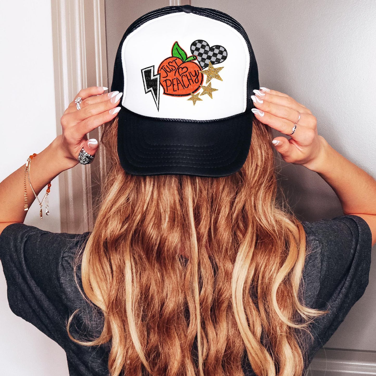 FAUX JUST PEACHY PATCH TRUCKER HAT