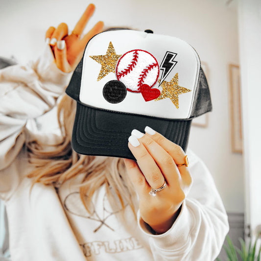 FAUX BASEBALL PATCH TRUCKER HAT