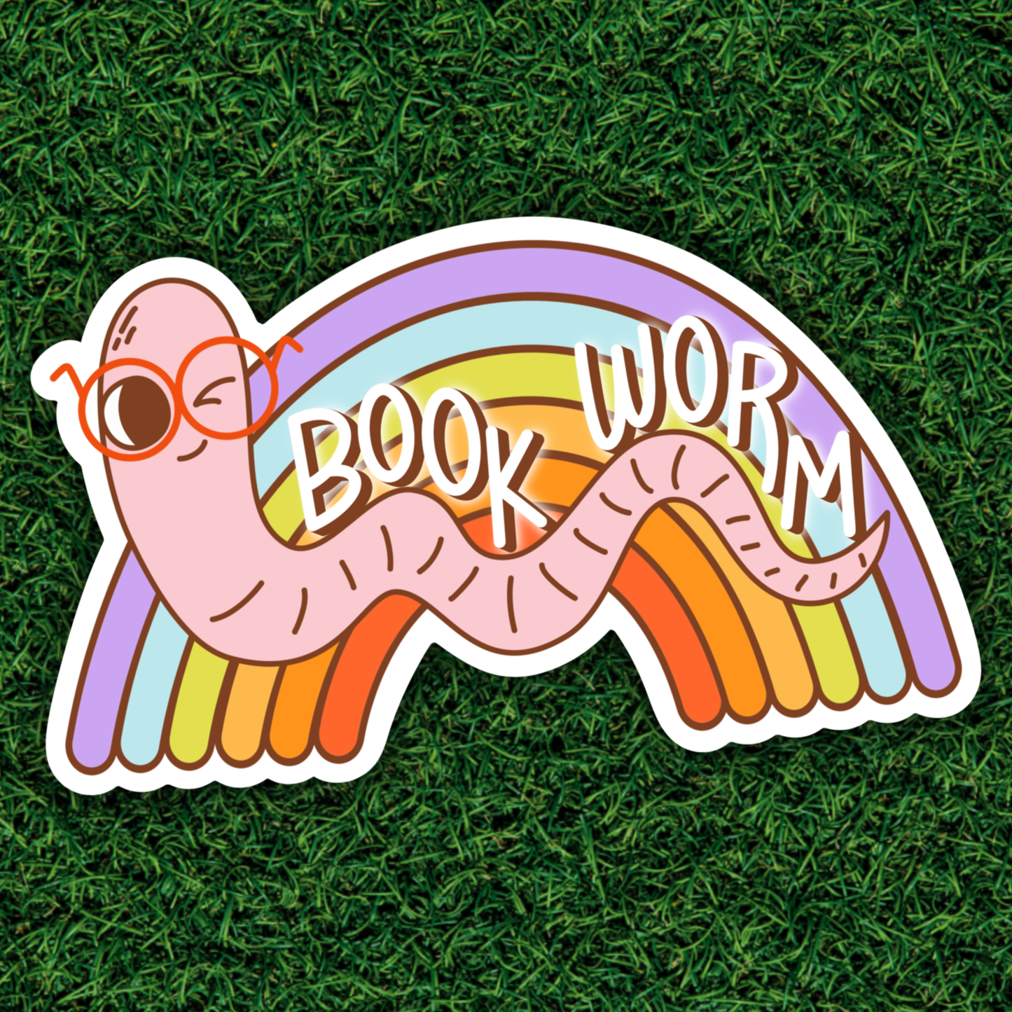 Bookworm, cute retro sticker