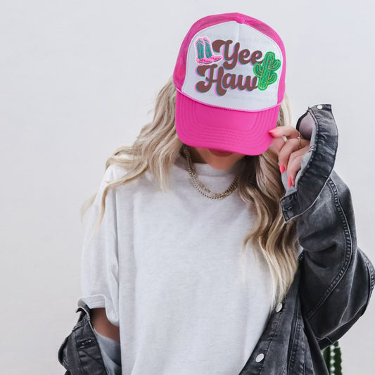 YEE HAW FAUX PATCH TRUCKER HAT