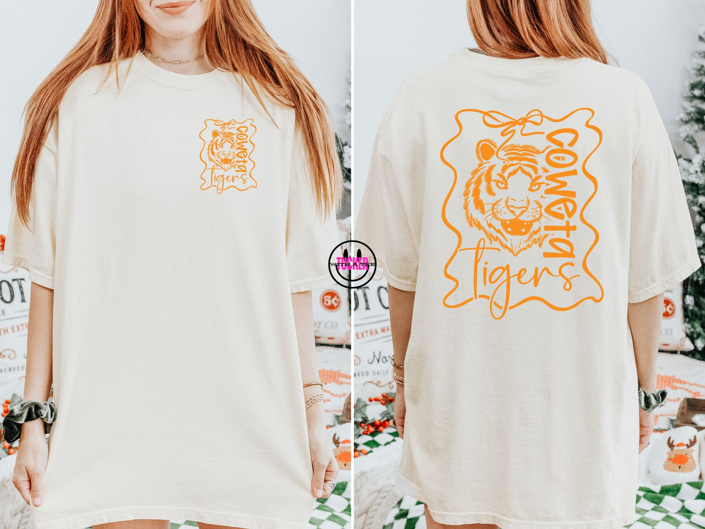 Preppy Bows Coweta Tigers Tee – Comfort Colors Ivory