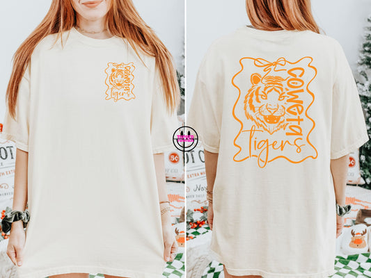 Preppy Bows Coweta Tigers Tee – Comfort Colors Ivory