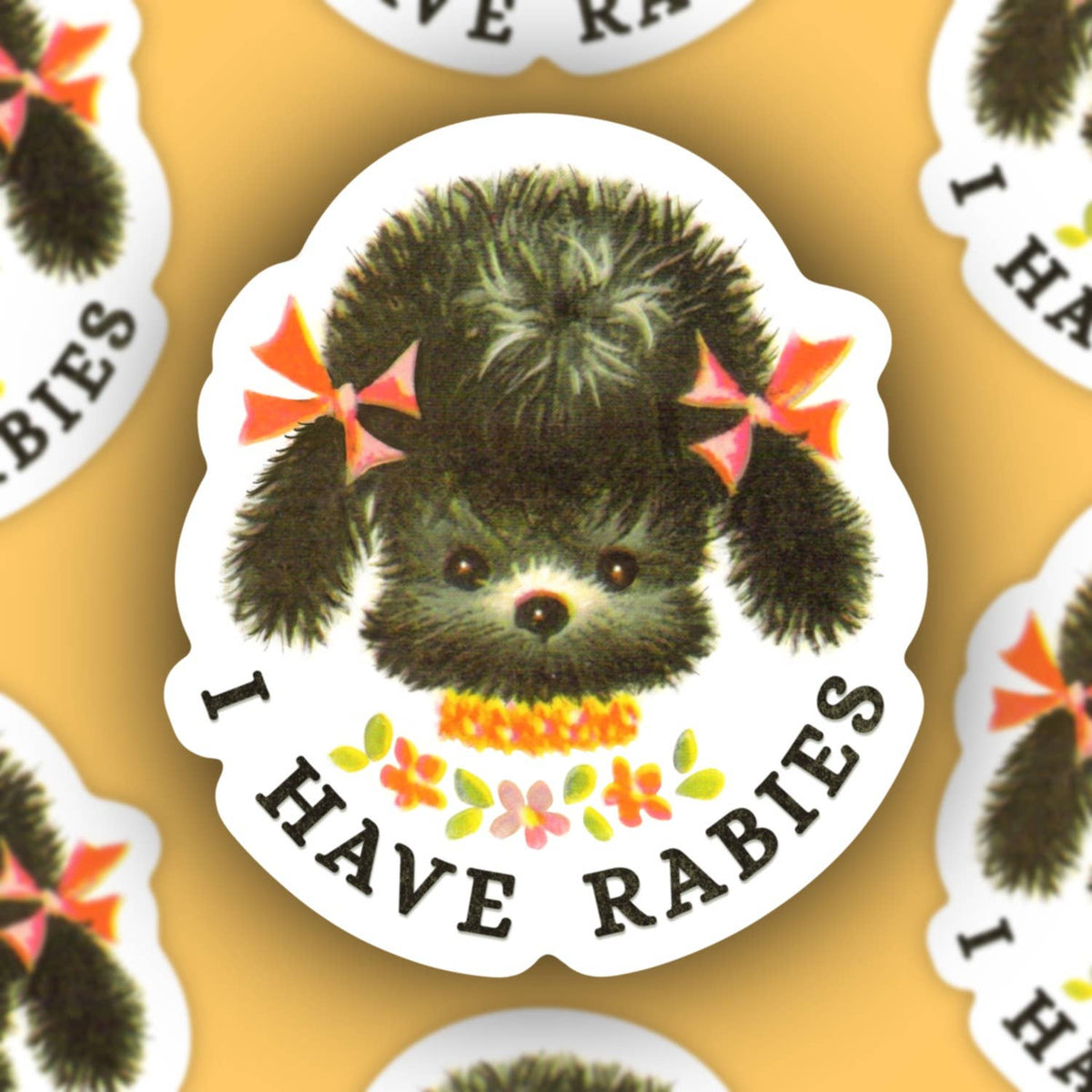 I have rabies, funny vintage dog illustration sticker