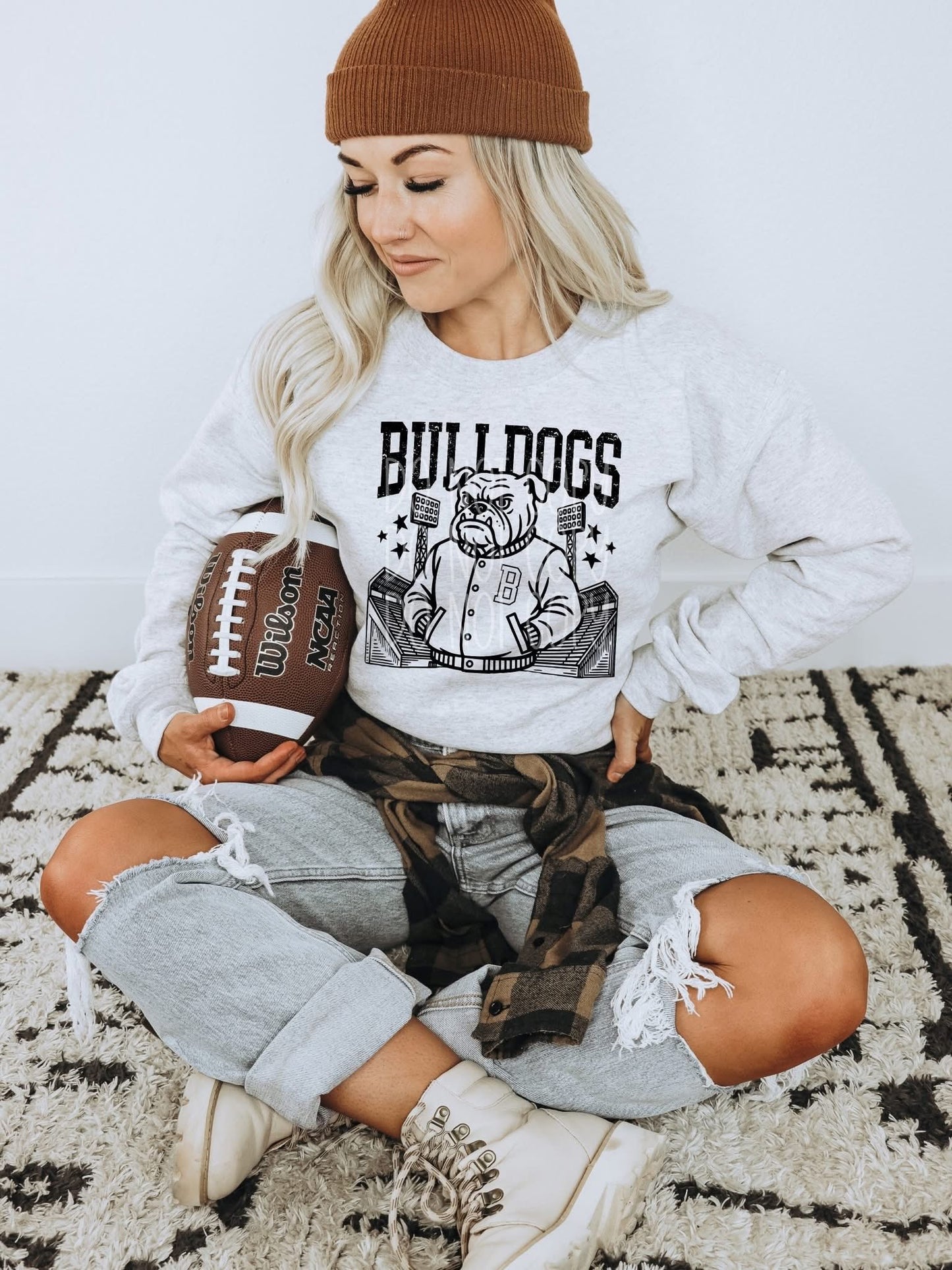 Letterman Jacket Mascot Tee or Sweatshirt – White or Ivory (S–2XL)