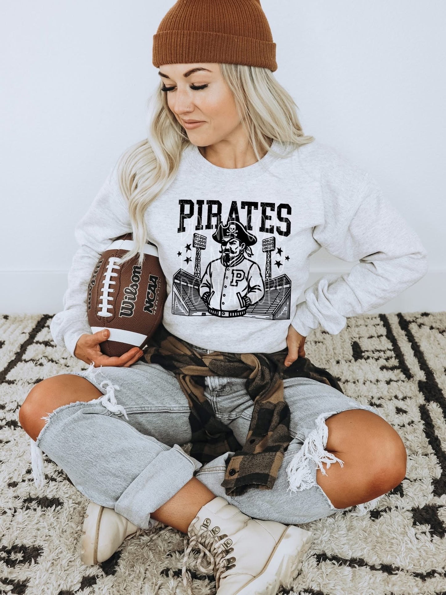 Letterman Jacket Mascot Tee or Sweatshirt – White or Ivory (S–2XL)