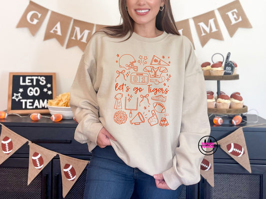 Let’s Go Tigers Football Doodle Crewneck