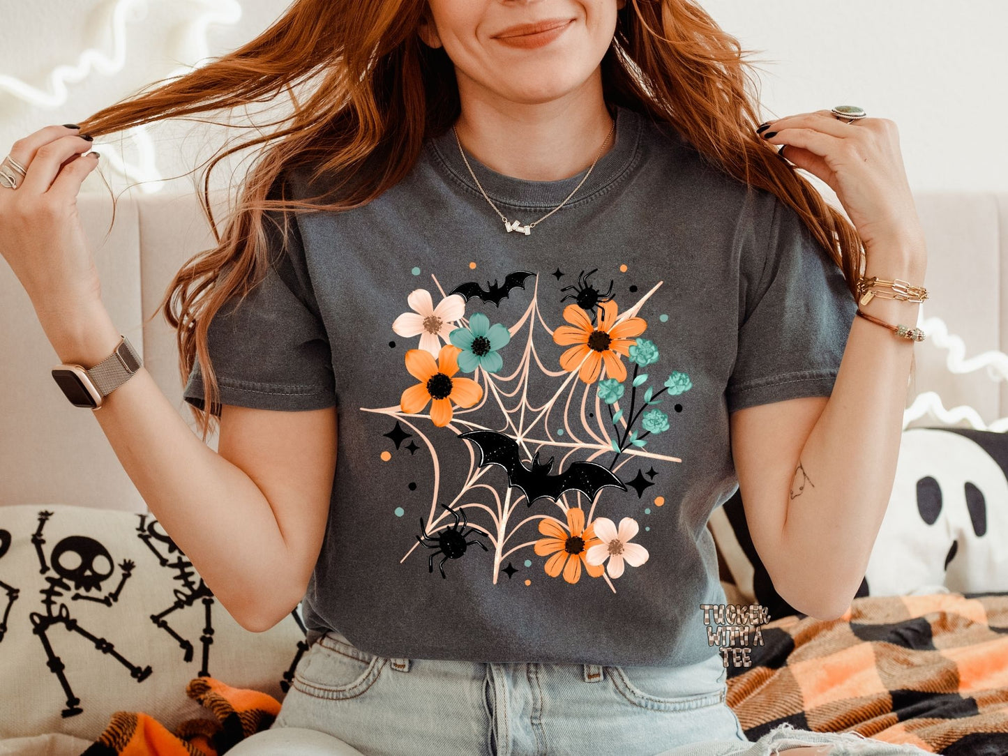 Floral spiderweb Halloween Comfort Colors tee