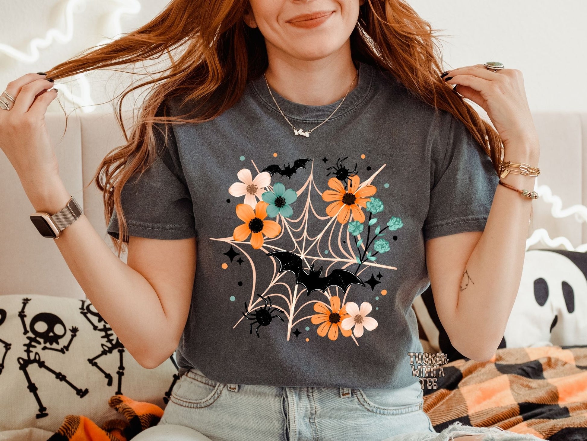 Floral spiderweb Halloween Comfort Colors tee
