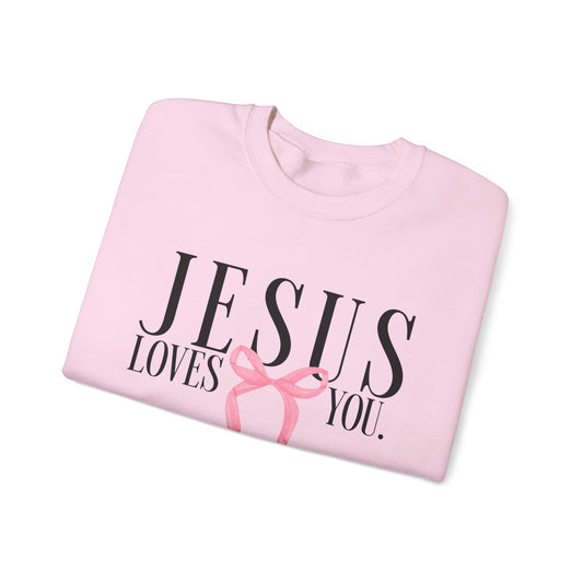 Preppy Jesus Loves You Crewneck Sweatshirt, Religious Christian Pink Bow Gift, Unisex Hoodie, Warm Cozy Pullover, Crewneck for Women