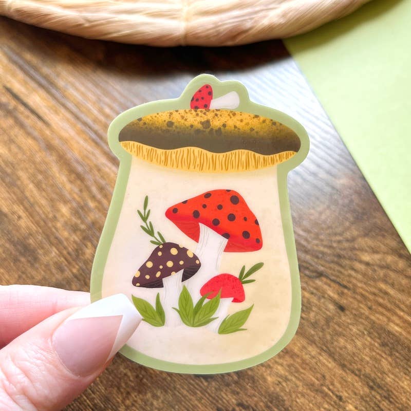 Vintage Happy Mushroom Canister, Vinyl Sticker