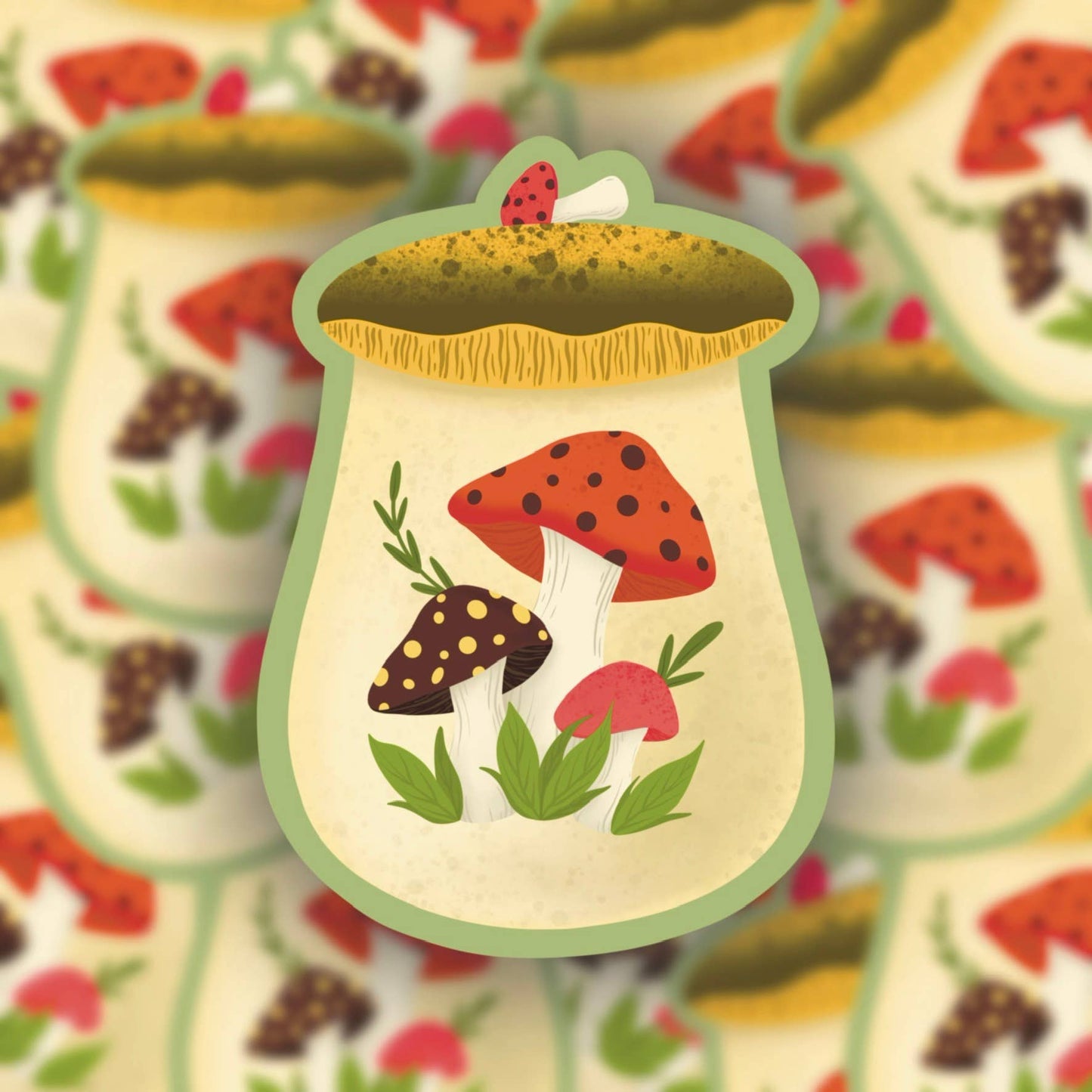 Vintage Happy Mushroom Canister, Vinyl Sticker