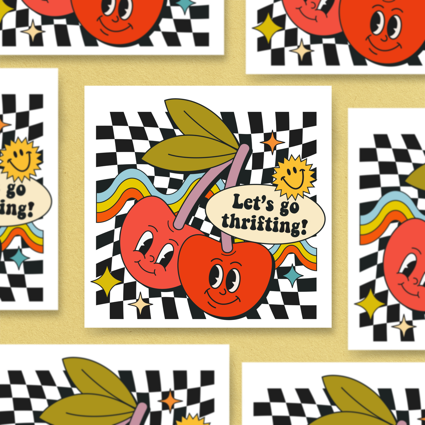 Let’s Go Thrifting! Retro Cherries, Sticker