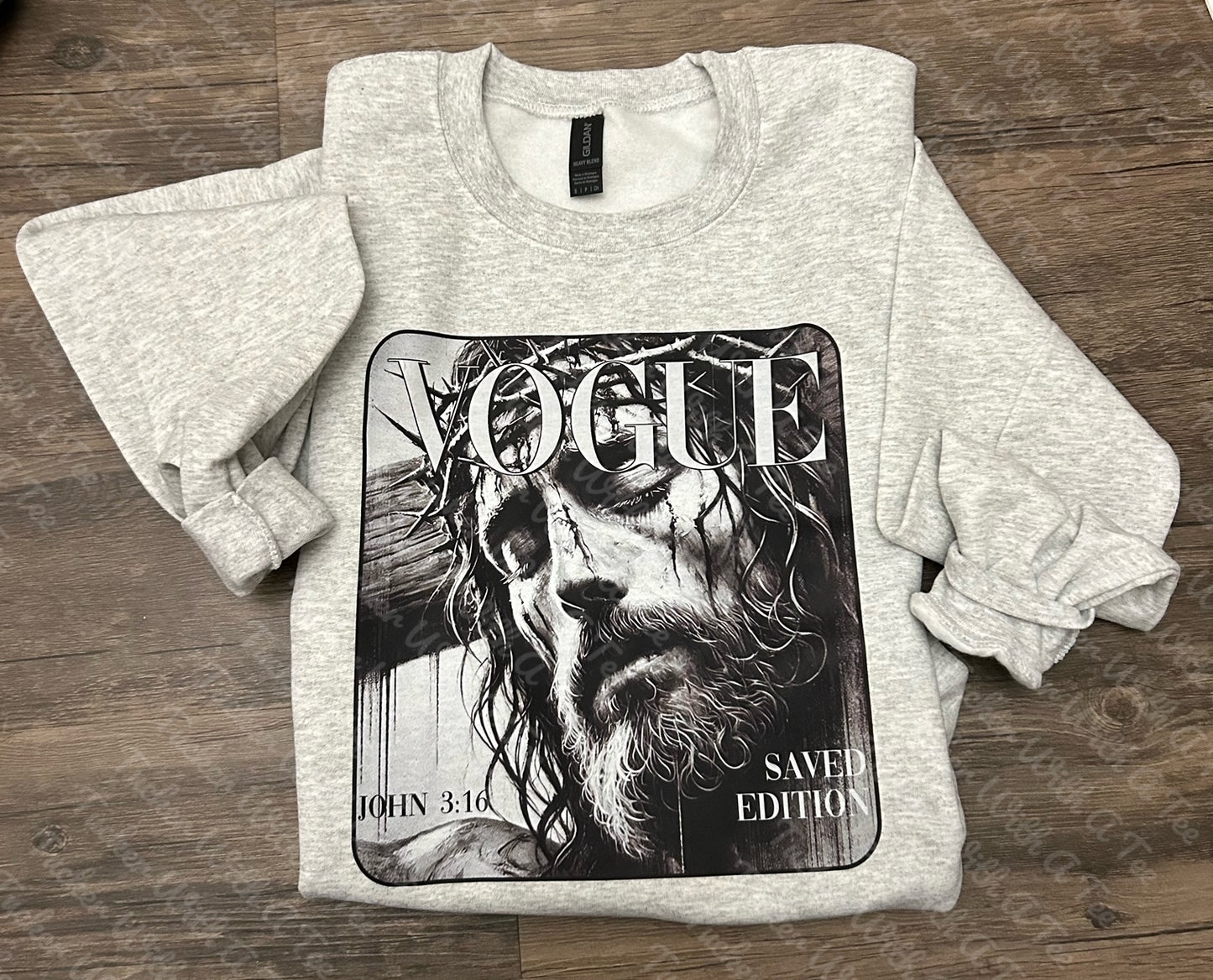 JESUS SAVES VOGUE CREWNECK - ASH