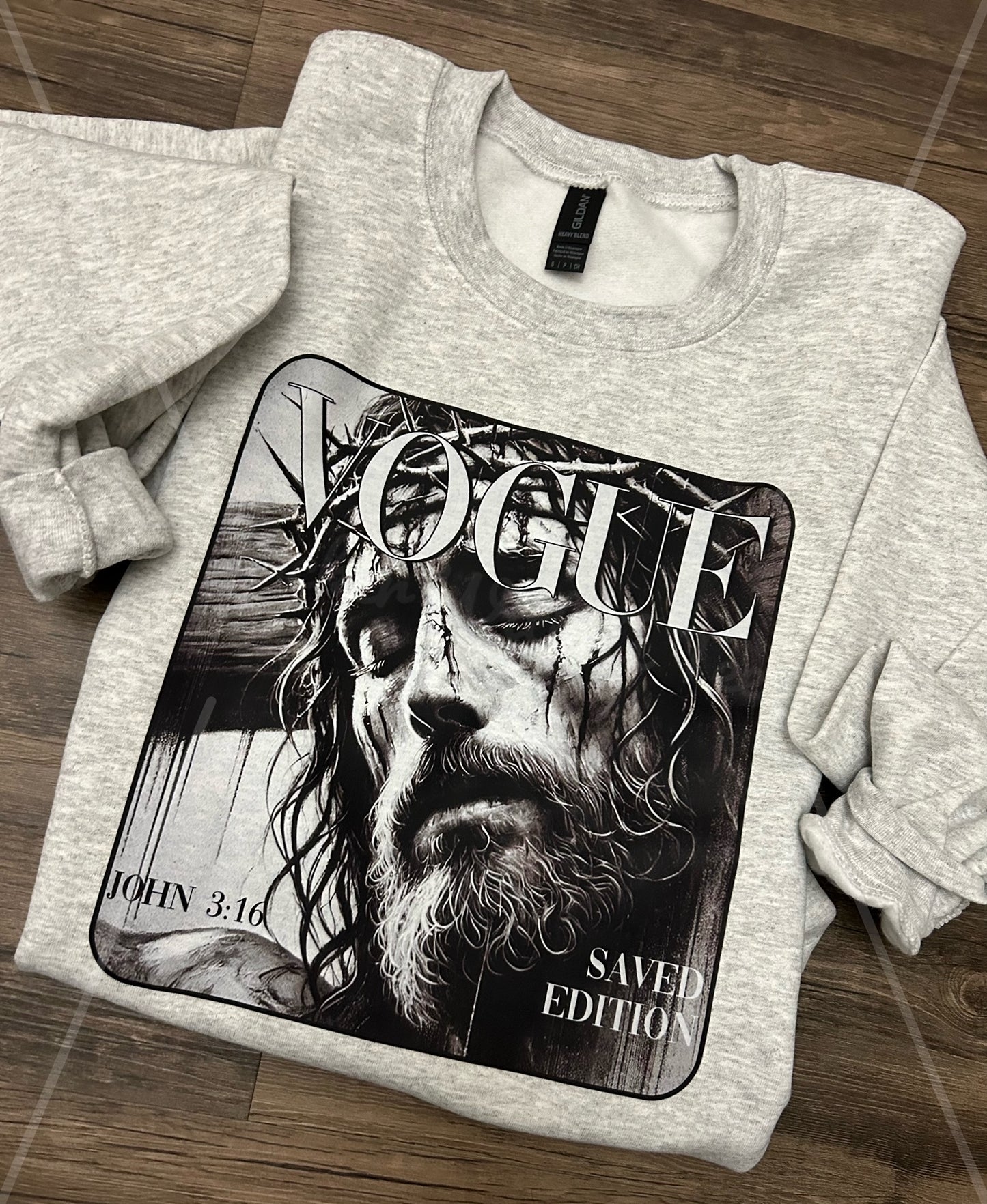 JESUS SAVES VOGUE CREWNECK - ASH