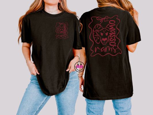 Preppy Bows Owasso Rams Tee – Comfort Colors Black