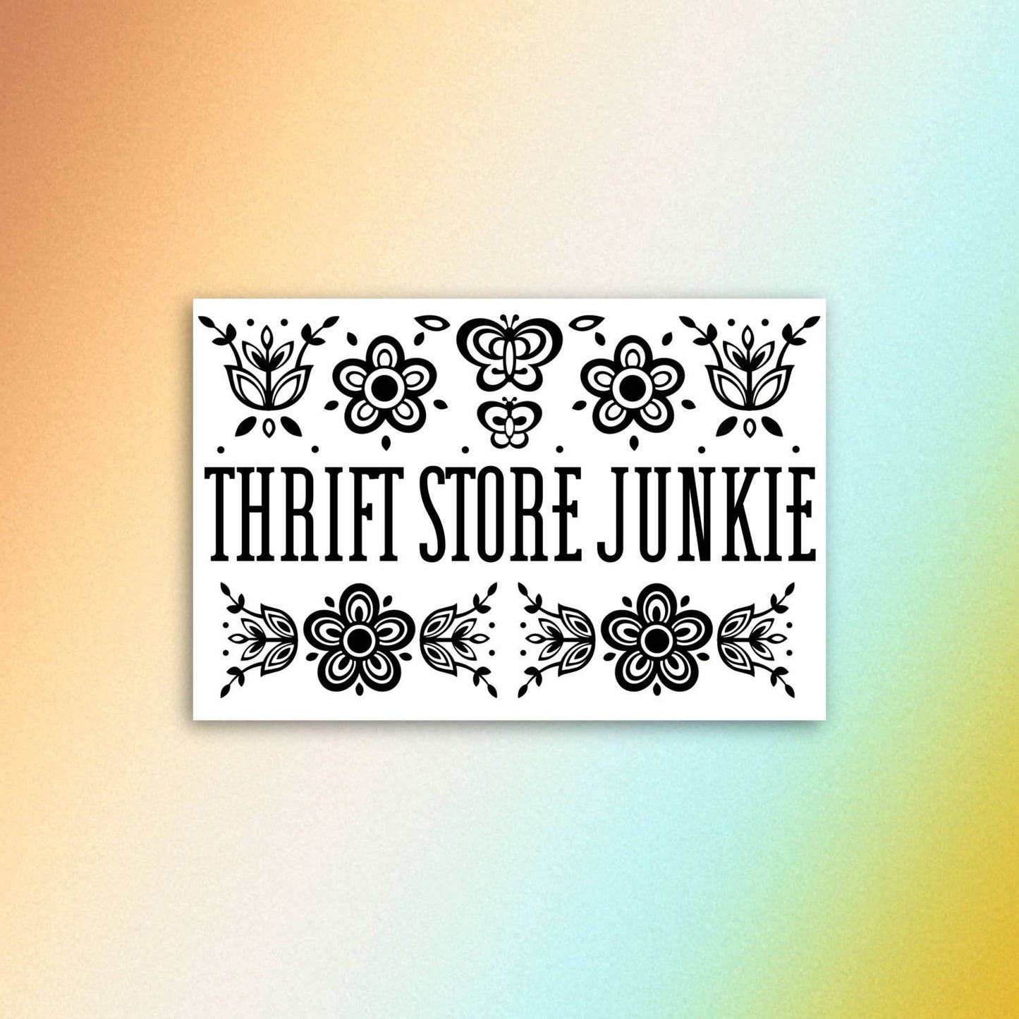 Thrift store junkie, retro collectible design sticker