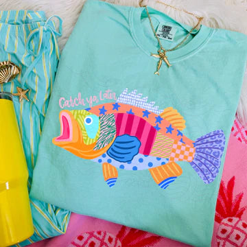 Catch Ya Later Fish Comfort Colors Tee | Chalky Mint CC1717 Coastal Graphic T-Shirt