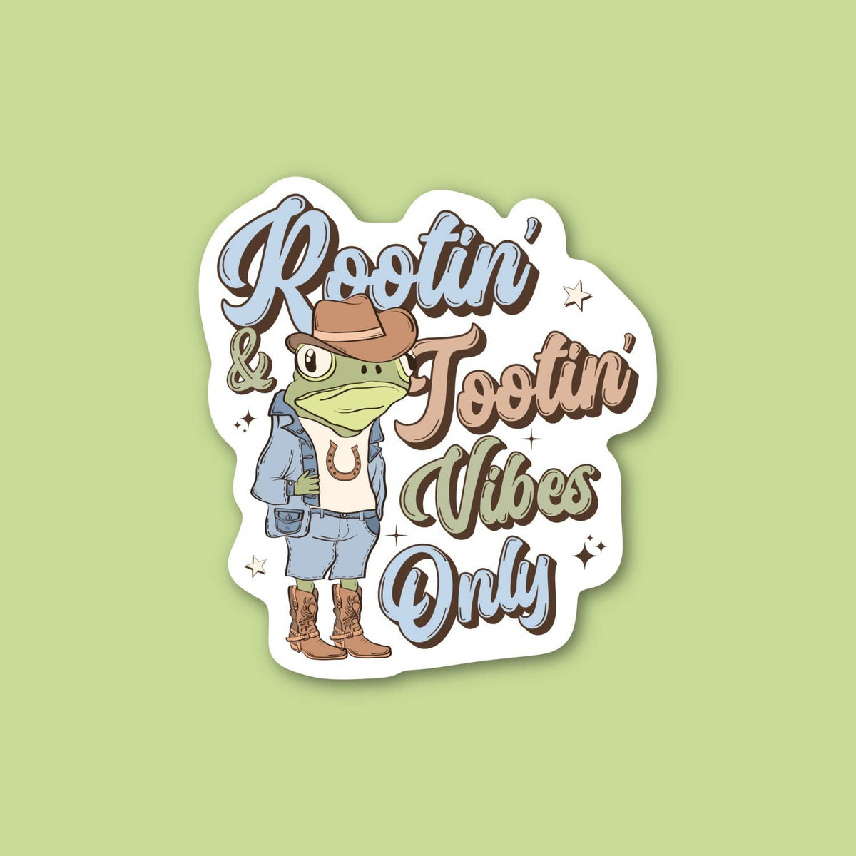 Rootin & Tootin Vibes Only, Cowboy Frog Sticker
